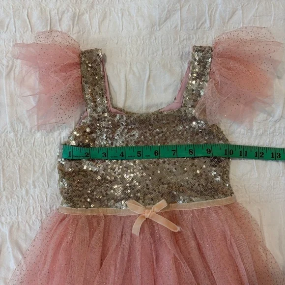 Girls Sequin Tulle formal dress, Pink & Gold. Wedding, Flower Girl, Pageant 3T - Picture 5 of 6